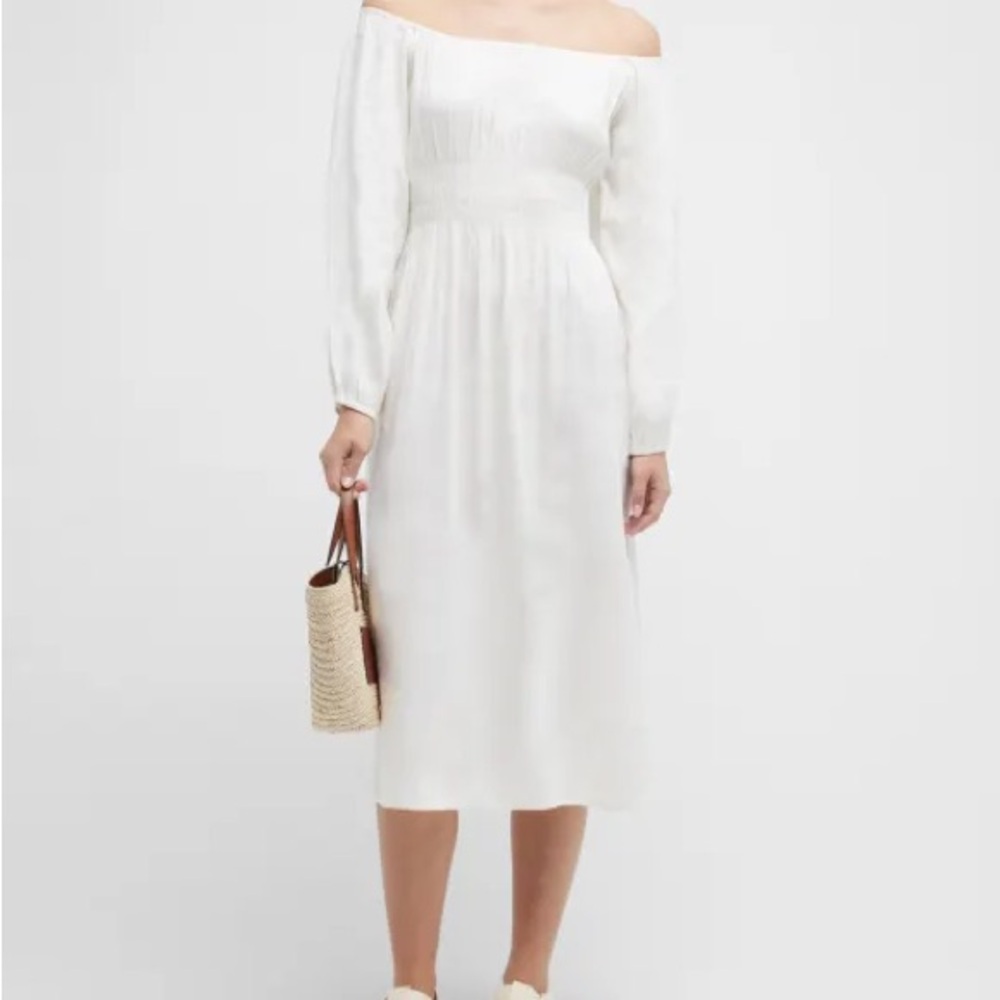 ⚡️SALE Onia Linen White Pleated Off-Shoulder Sundress Sz L